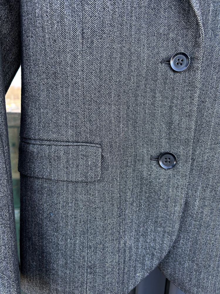 Damska, elegancka grafitowa marynarka w jodełkę - rozmiar 42 (XL)