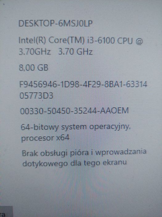 Komputer Lenovo ThinkCentre M700 i3-6100 4x3,7GHz Ram ddr3 8GB SPRAWNY