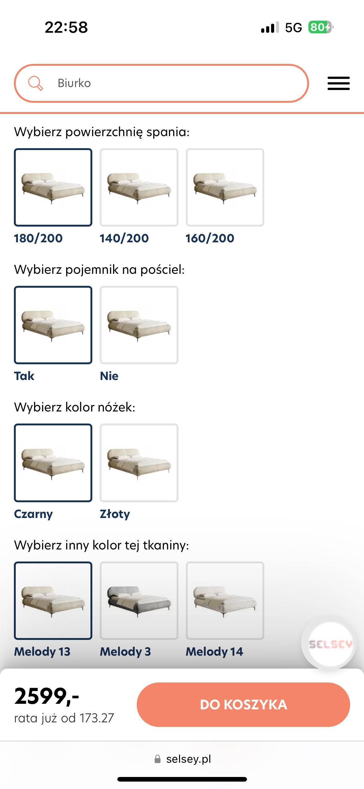 Nowe niezłozone łóżko selsey
