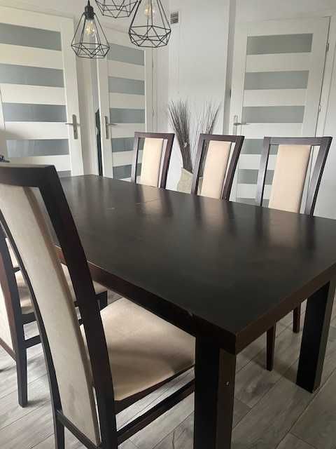 Masywny rozkładany stół wenge 200/300  + 6 krzeseł