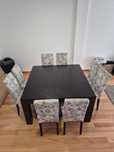 Mesa de jantar extensível com 8 cadeiras - madeira escura