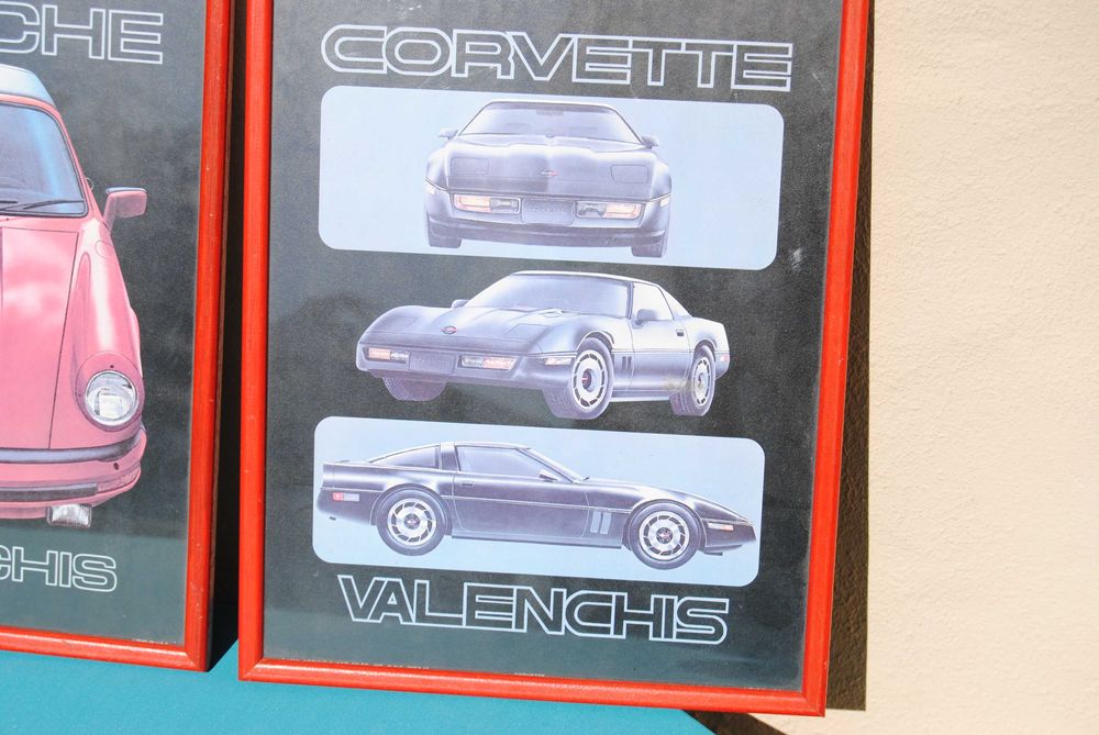 2 quadros antigos Corvette e Porsches Valenchis