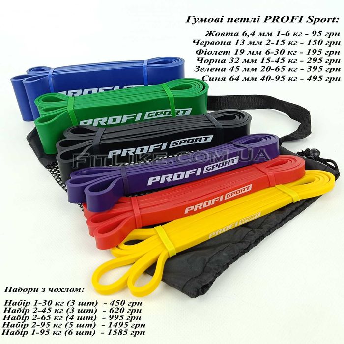 Гумові петлі PROFI 1-95кг еспандер/резинка для тренування/підтягування