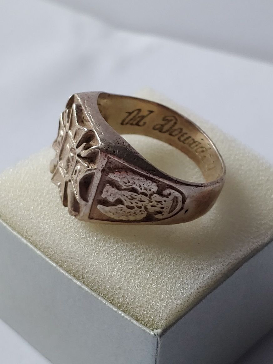 Stary srebrny sygnet męski pierścionek PRL srebro rękodzieło