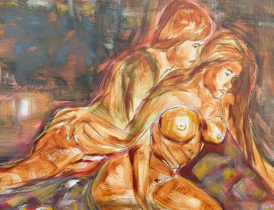 Pintura original em acrílico sobre tela - A. Moreira "Hiden Look"