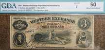 $ 3  Dollar 1857 Obsolete Currency  National Banknot  Western Exchange