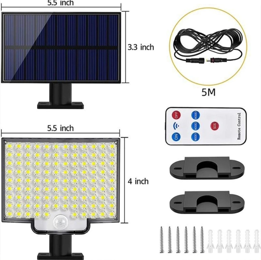 Luz Solar Exterior 106 LED Luz De Segurança Com Controlo Remoto