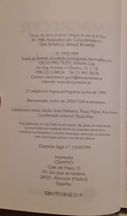 Livro: Emagrecer, do mito à realidade (Deco Proteste)