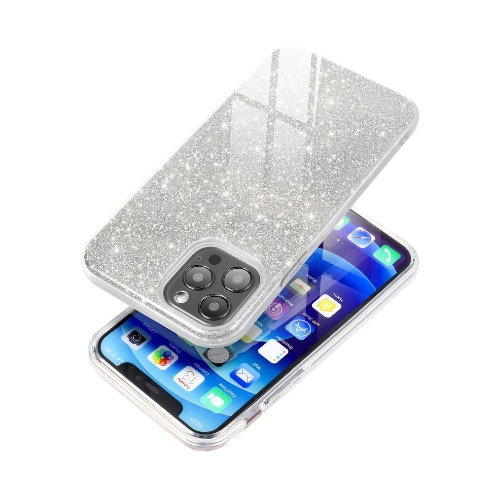 Etui Case Plecki Shining Brokat Iphone 12 / 12 Pro Srebrny + Szkło 9H