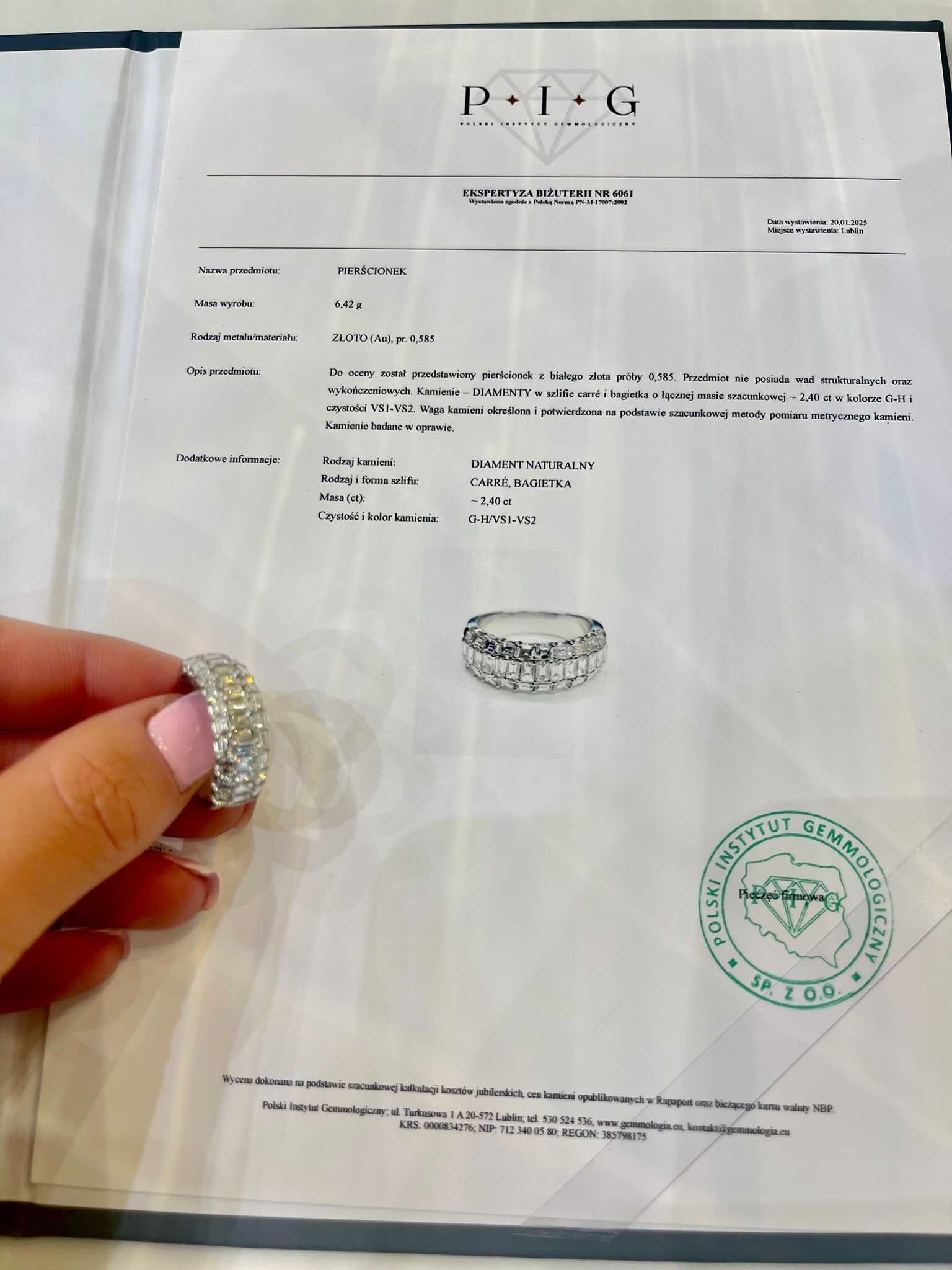 Pierścionek obrączka z diamentami naturalnymi 2.40 Ct