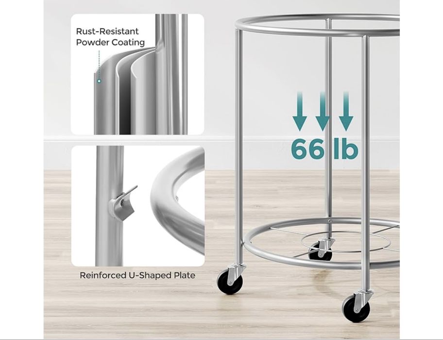 Kosz na pranie na kółkach, stalowa rama, 2 hamulce, zdejmowana torba