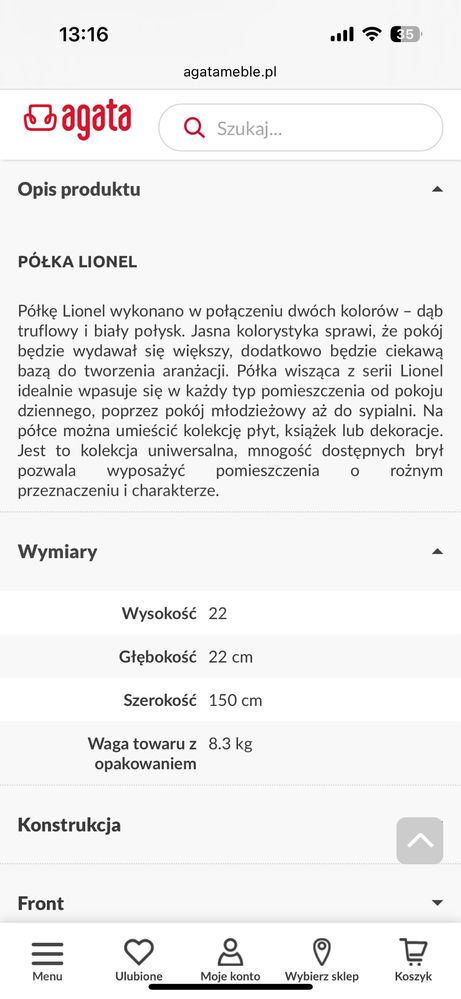 Półka 150 cm biala drewno