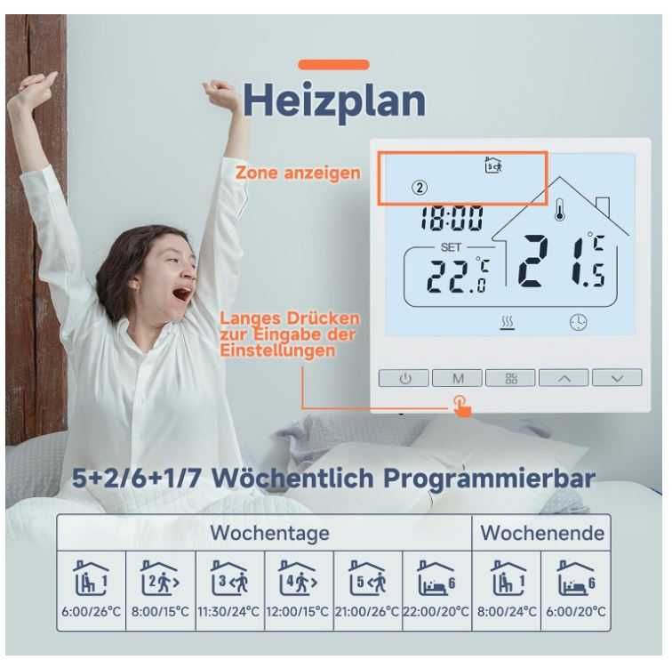 Termostat Beok TOL47-EP, elektryczne ogrzewanie podłogowe + czujnik