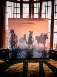 Piekny duży obraz z końmi 100x100 konie