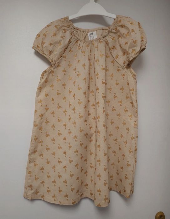 Sukienka dziewczęca, złote flamingi, H&M, roz.92