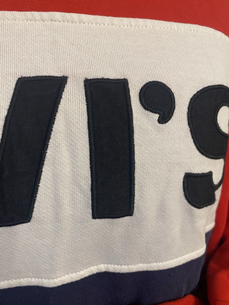 LEVIS bluza z kapturem kangurka bawełna czerwona granatowa biała XL