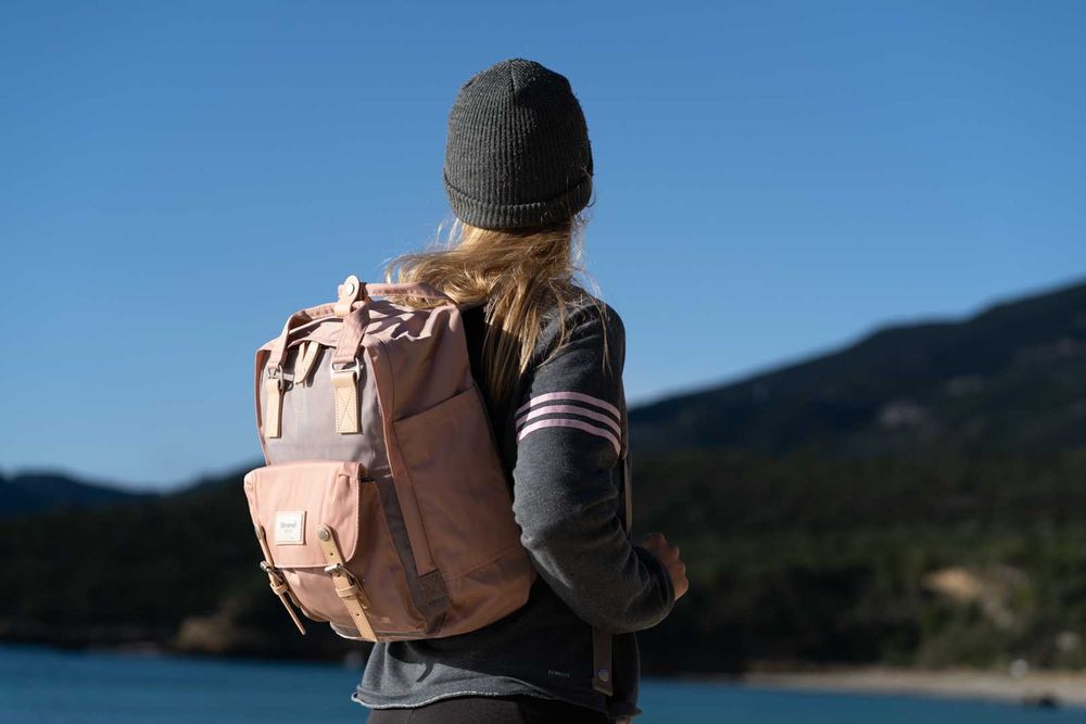 Mochila Vintage Classica Himawari Pink Mocha Rosa Cinzento