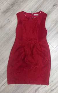 Czerwona sukienka  S 36  koronkowa z cyrkoniami okazja ostatki