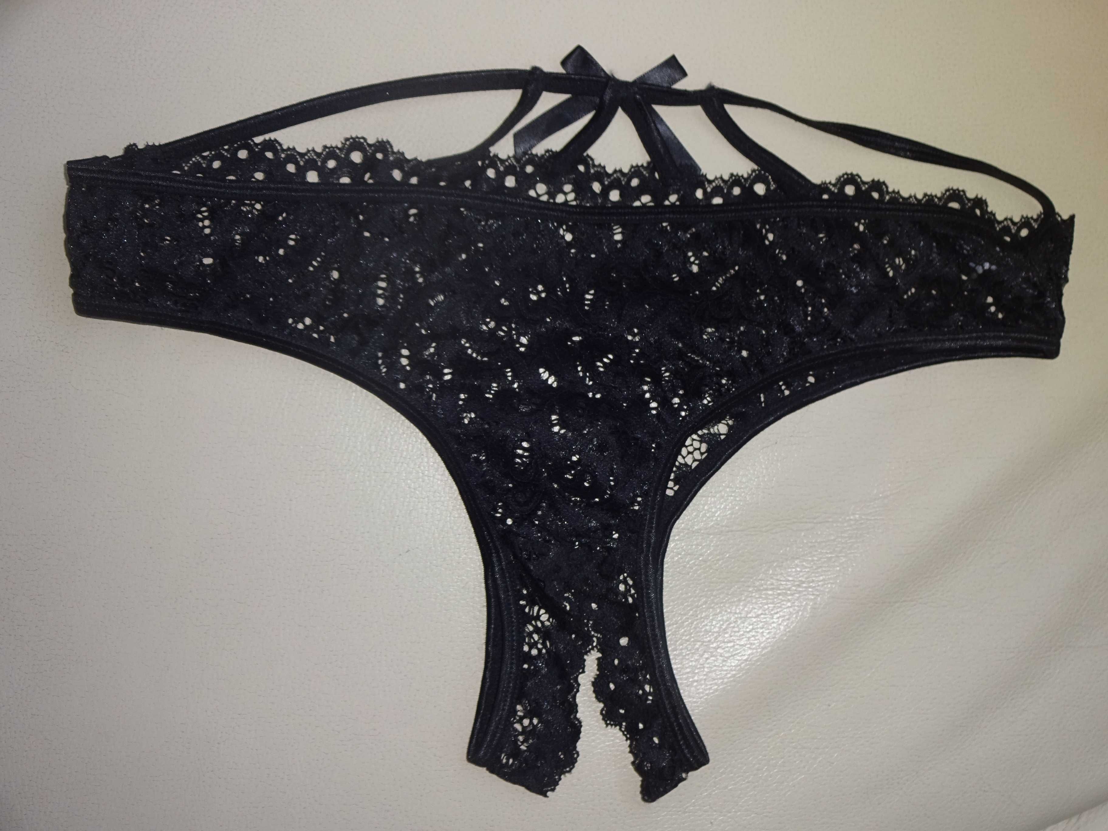 Ann Summers koronkowe stringi majtki z dziurką paski cyrkonie M  38-40