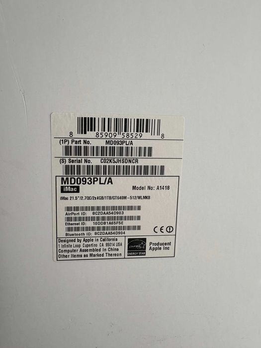 Apple iMac 21,5 2012 - SSD 480 GB - STAN IDEALNY