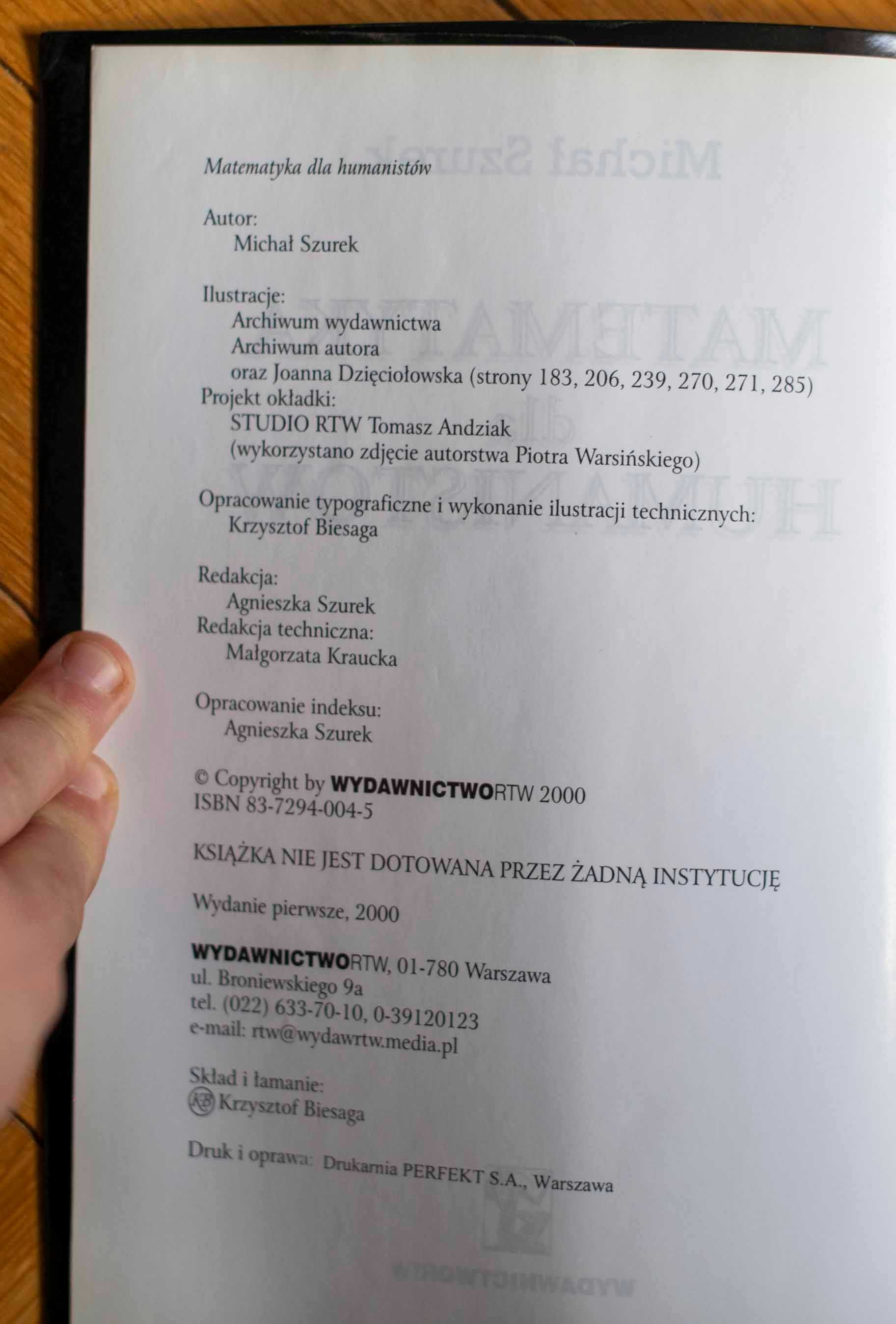 Matematyka dla humanistów Michał Szurek Wydawnictwo RTW 2000