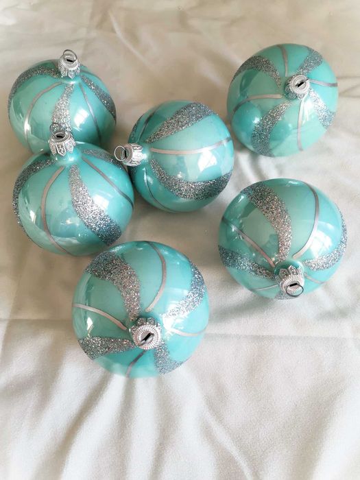 Bombki szklane lazurowe turkusowe 6 sztuk