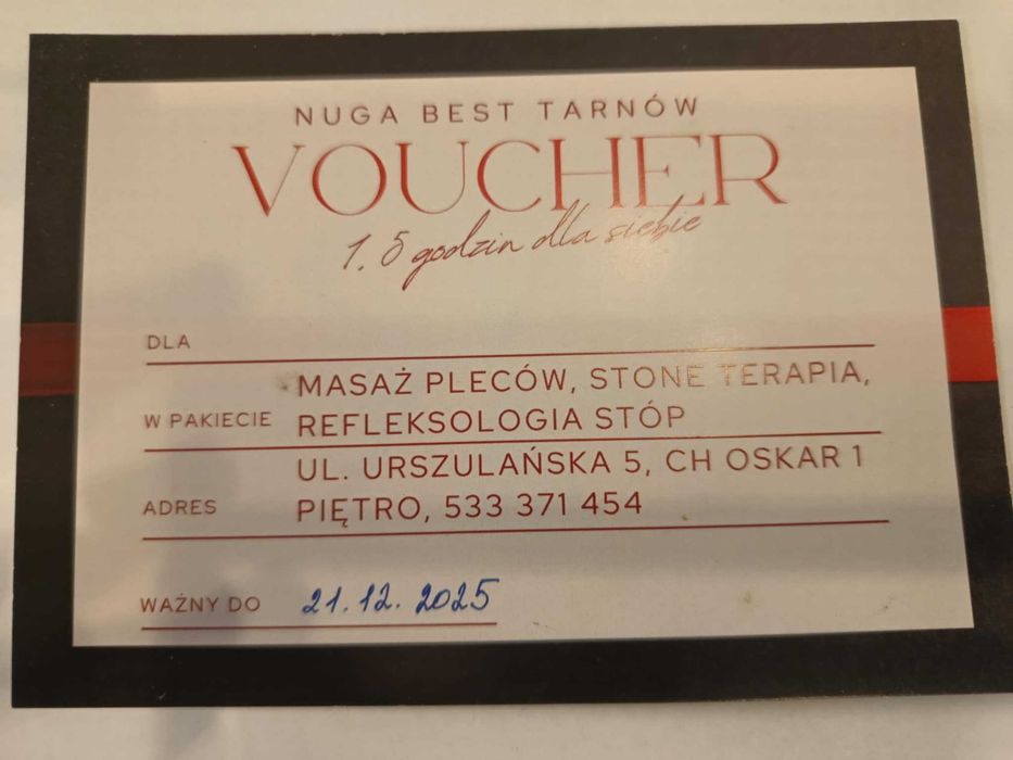 Voucher - masaż pleców, stone terapia, refleksologia Nuga Best Tarnów