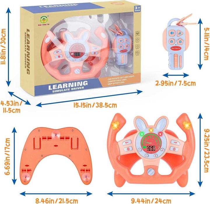 Kierownica Zabawka Interaktywna Dzieci Różowa Dźwięki Symulator A61