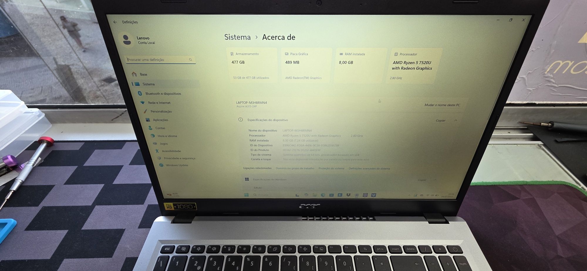 Acer Aspire 3 A315-24P-R39E AMD Ryzen 5 7520U/8GB/512GB SSD/15.6"