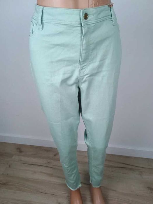 Spodnie miętowe pastelowe wąskie rurki z wysokim stanem plus size 46