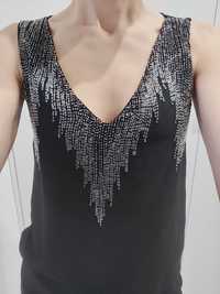 Sukienka H&M mała czarna S ozdobny dekolt z koralików na Sylwestra