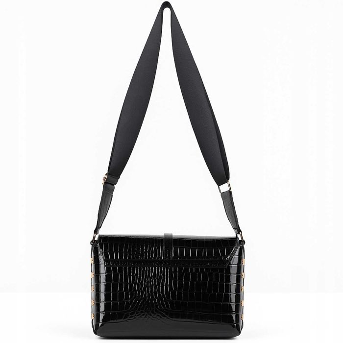 Torebka Damska Listonoszka Na Ramię Czarna Skóra Ekologiczna Zamsz