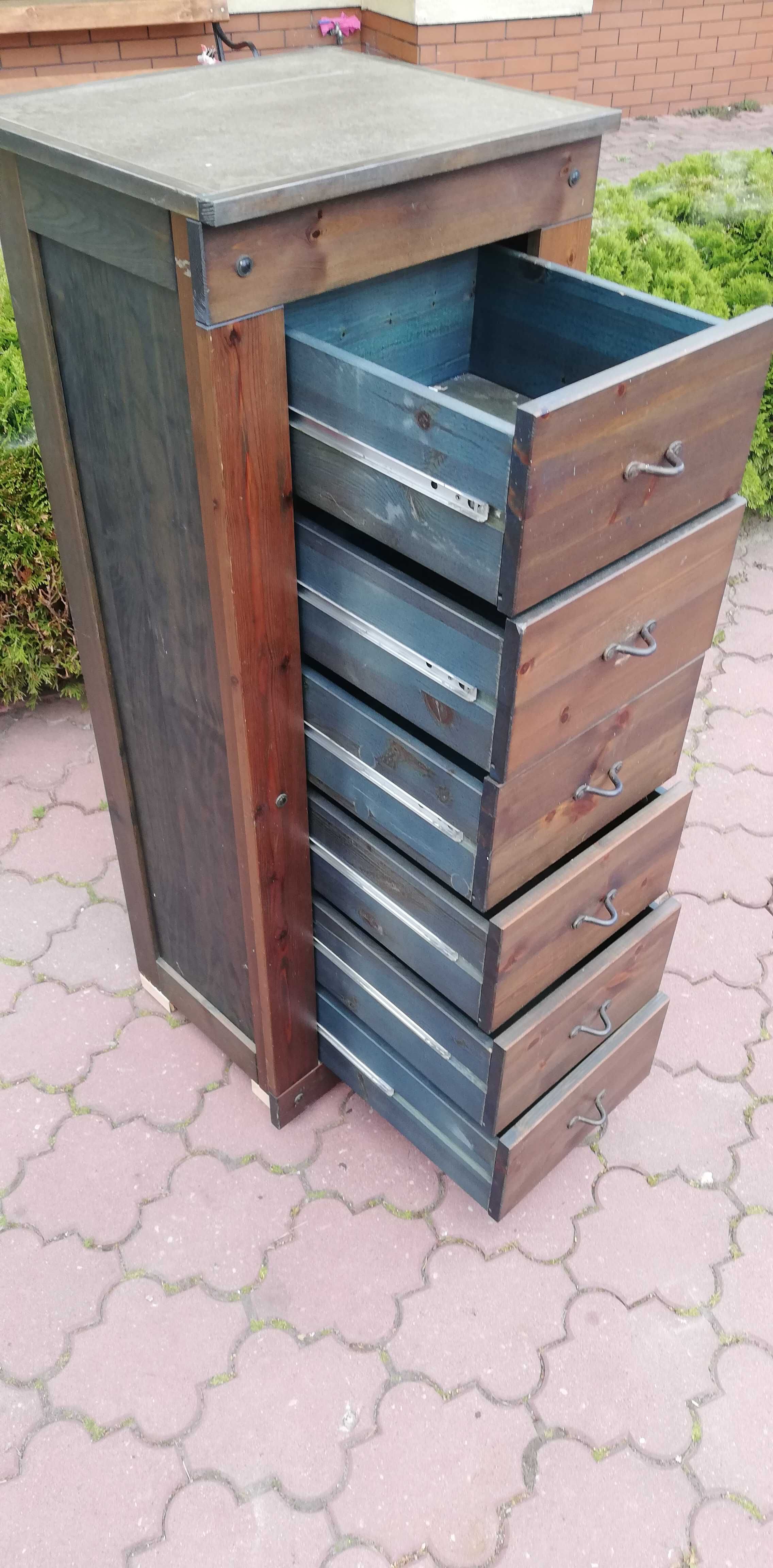 Komoda sosnowa drewniana bieliźniarka szafka z półkami słupek szuflady