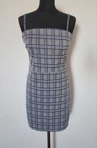 Nowa krótka sukienka na ramiączkach w kratke z lampasem rozm.L/XL