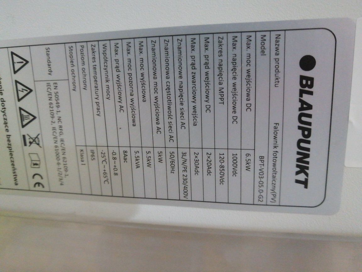 Nowy falownik Blaupunkt BPT-V03-05.0-G2 6.5kW