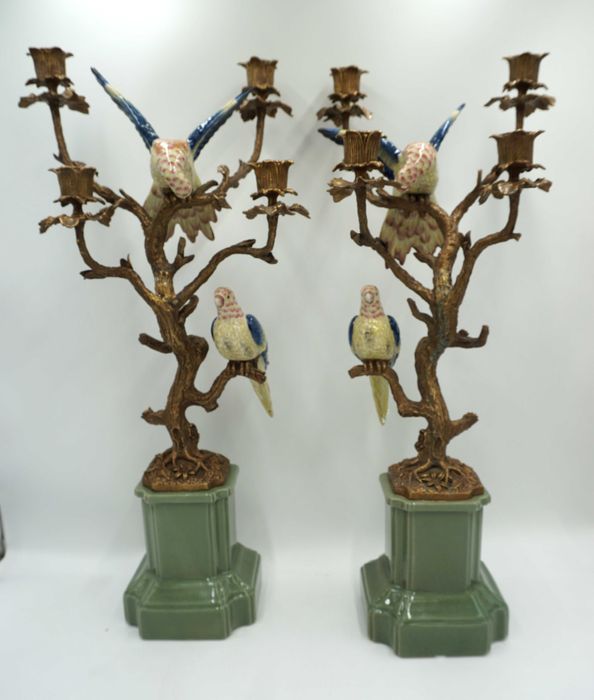 NIESAMOWITA para świeczników ptaszki porcelana brąz