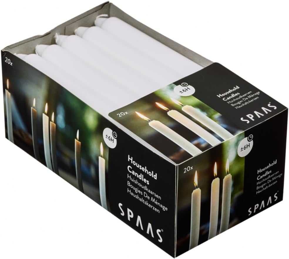 Spaas 20 velas cônicas domésticas, 6 horas, sem perfume, cor branca