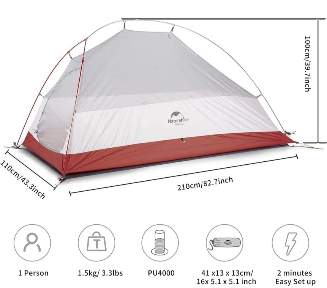 Намет Палатка Naturehike Cloud UP I  20D Updated gray/red