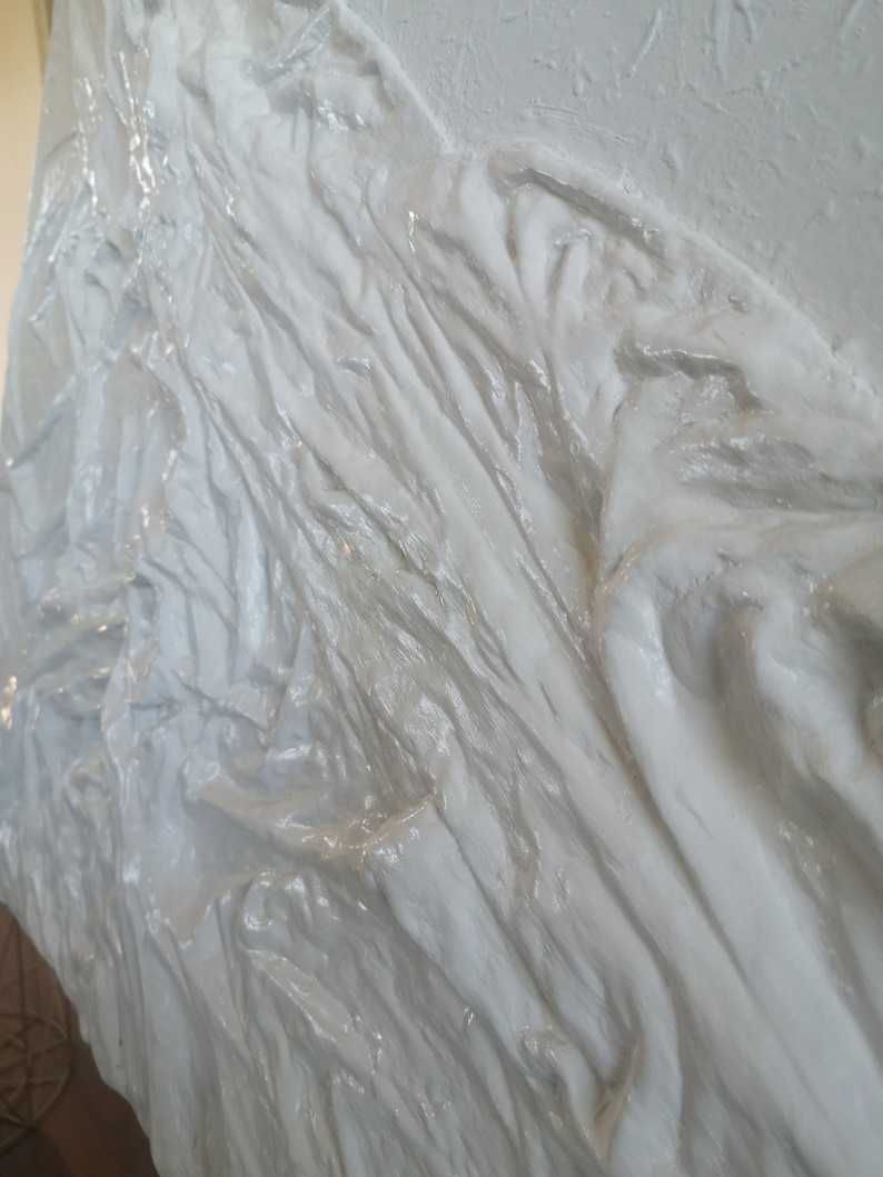 Obraz strukturalny gipsowy 100x70 modern art rzeźba biały tkanina