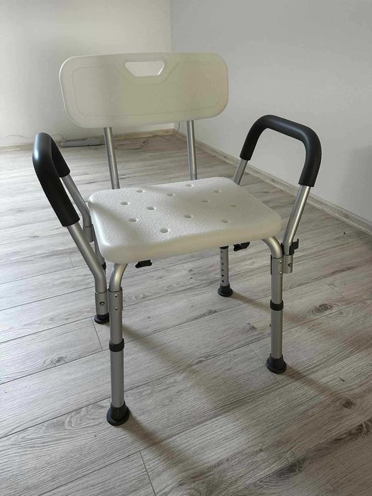 Taboret prysznicowy z oparciem i uchwytami - nowy - biały - opakowanie