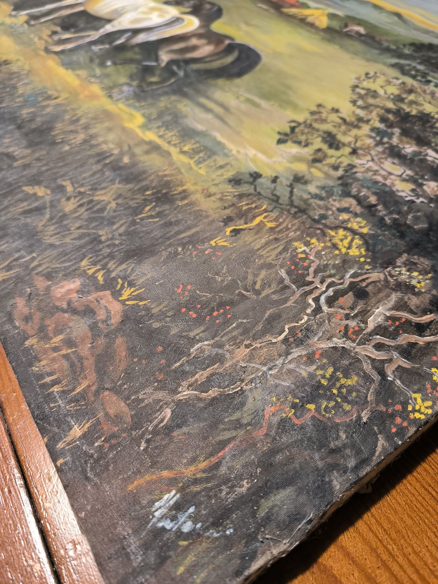 Obraz malowany na płótnie konie krajobraz łąka las ręcznie obrazek