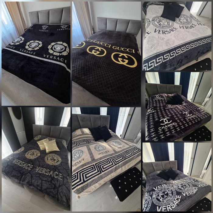 Koc polarowy 200x220 Versace Chanel Armani  czarny bialy beżwy