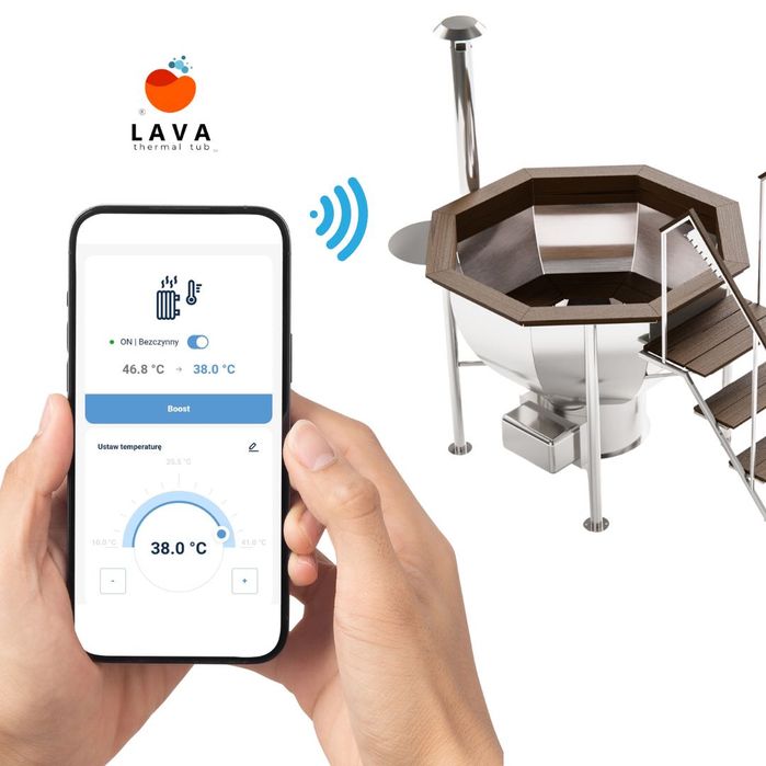 LAVA Mobilna wanna SPA balia nierdzewna WiFI piec Diesel 6 - 8 osobowa