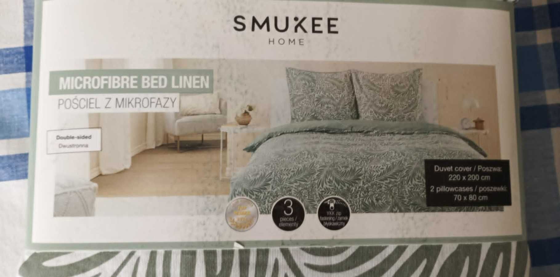 Komplet pościeli w wzorek liści Smukee 200 x 220 mikrofibra