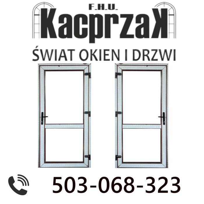 DRZWI Kacprzak 90x200 Drzwi ZEWNĘTRZNE PCV Sklepowe Orzech Prawe