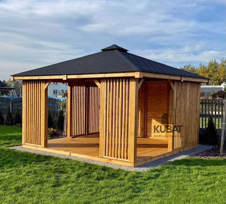 Nowoczesna altana ogrodowa 4x4 | altanka drewniana z lamelami| altanki