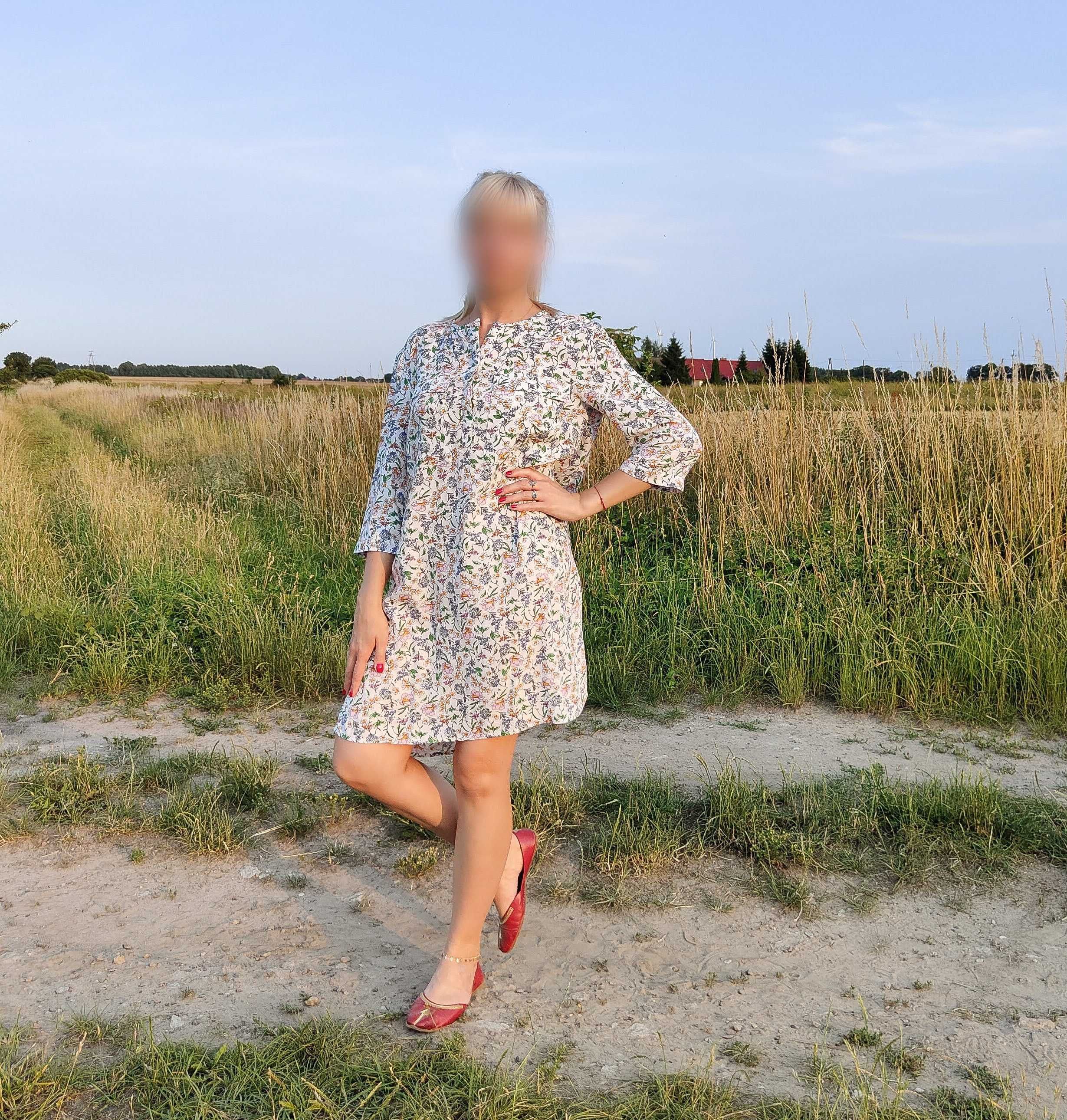 Krótka sukienka H&M koszulowa w kwiaty 36 S floral łączka koszula
