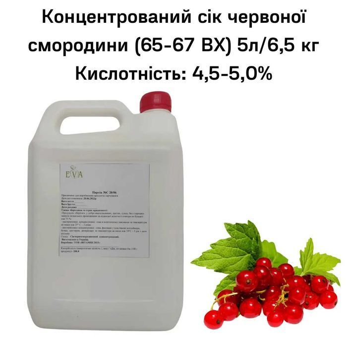 Концентрированный сок красной смородины (65-67 ВХ) канистра 5л/6,5 кг