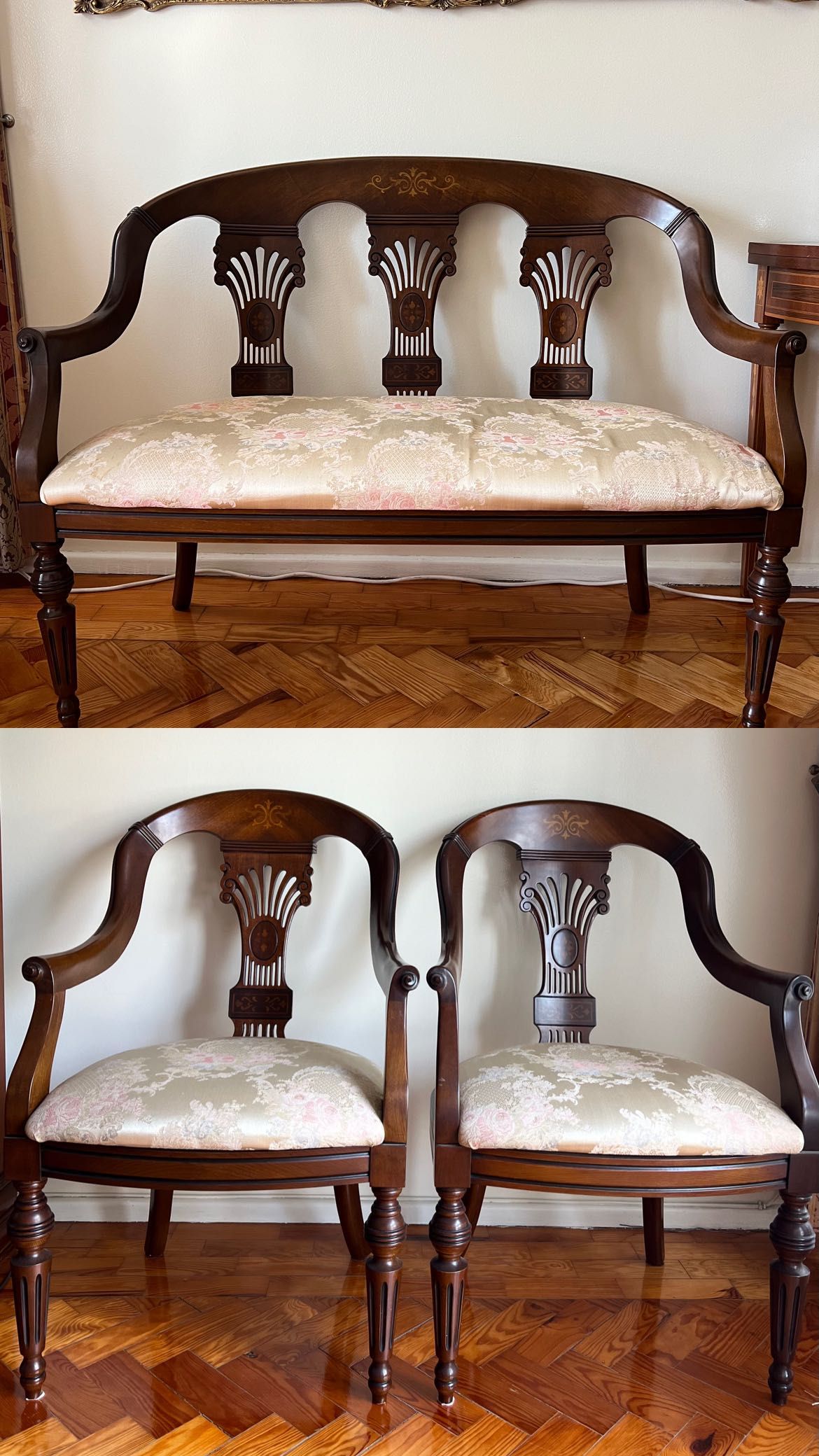 Conjunto de sofá e cadeiras antigas
