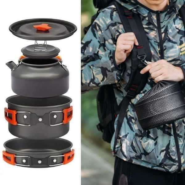 Zestaw garnków kempingowych survival DS308-3 pomarańczowy